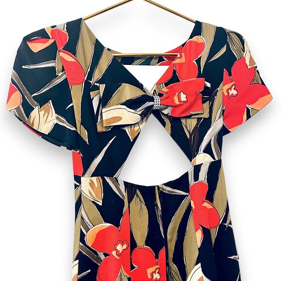 Vintage Leslie Faye 80’s Open-Back Floral Bow Cocktail Dress - Picture 3 of 10